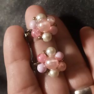 Vintage faux pink pearl clip on earrings